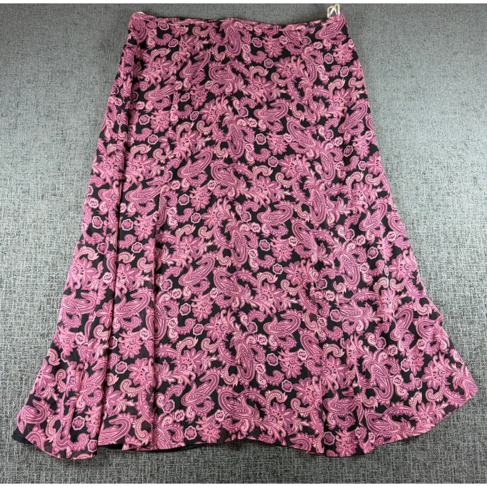 Liz Claiborne Pink Purple Paisley Midi A-Line Skirt Women 14 Chiffon Lined 0622